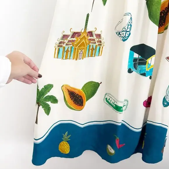 PAPER HEART Smocked Thailand Printed Maxi Dress Medium M - Picture 6 of 11